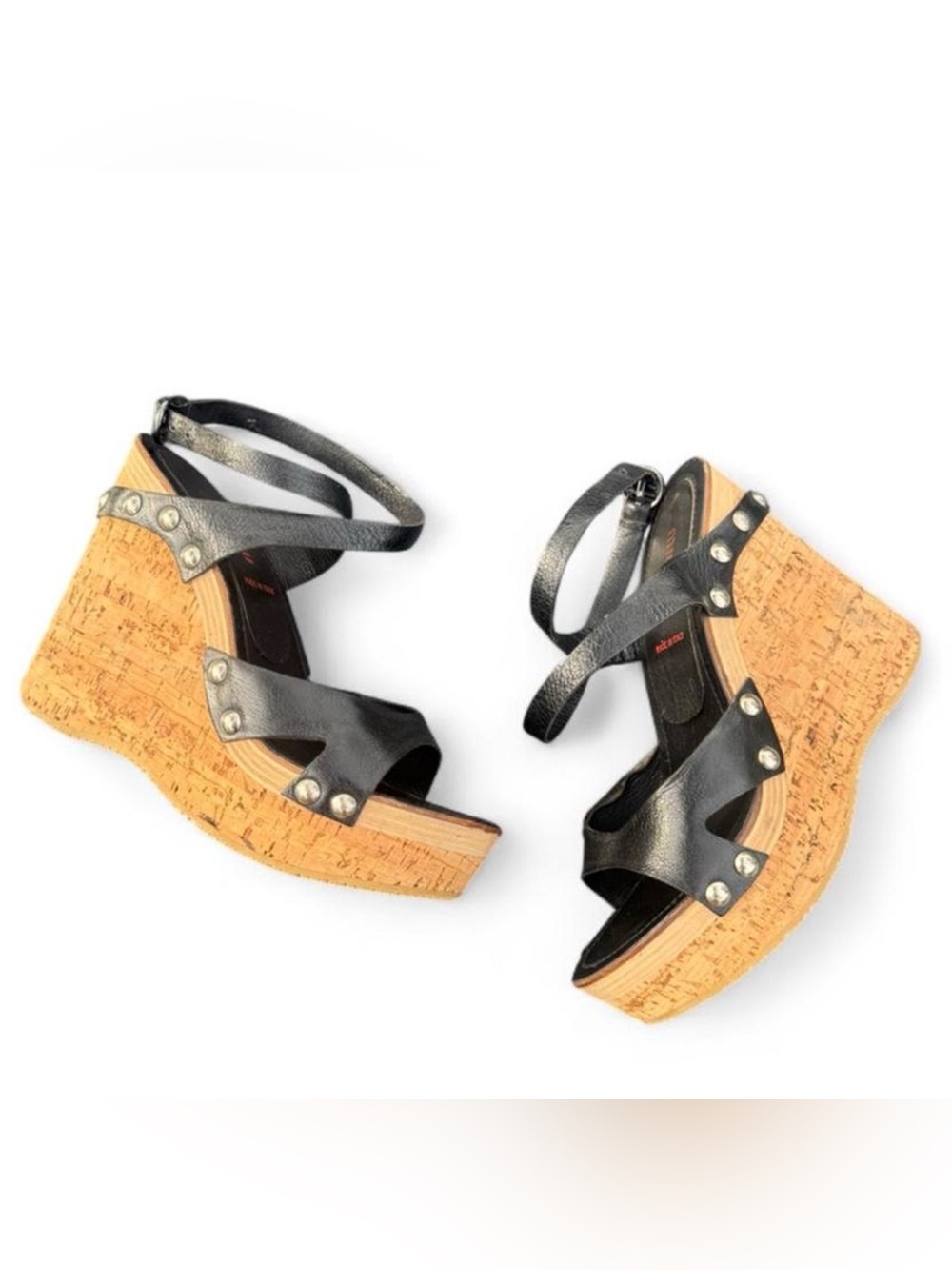 Miu Miu black leather cork wedge platforms